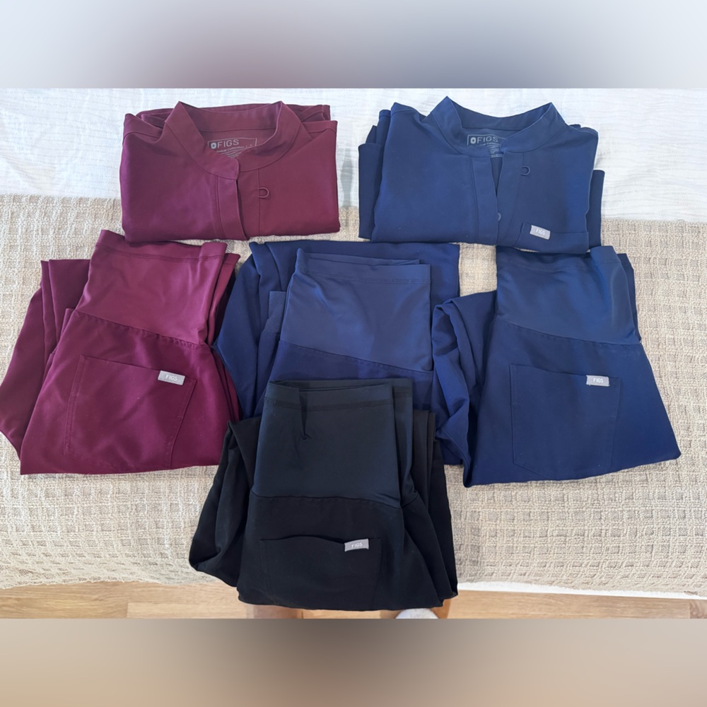 Figs Maternity Scrubs bundle in Black, Navy, and Burgundy